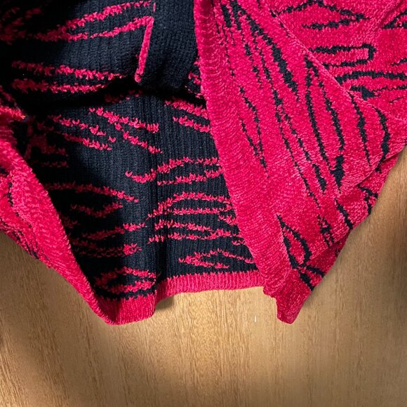 Outlander Red Tiger Strips Fur Collar Button Up Sweater - Picture 6 of 7